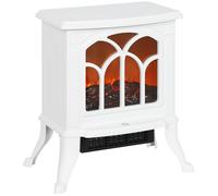 HOMCOM Camino elettrico su piedistallo 750/1500 W, falso camino decorativo con effetto fiamma LED, protezione contro il surriscaldamento, area di copertura 15-20 m², bianco