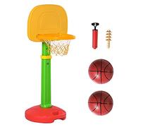 HOMCOM Canestro da basket per bambini, con altezza regolabile, 2 palline e gonfiatore, per bambini + 3 anni, giocattoli sportivi per interni ed esterni, 52,5 x 44 x 120 - 160 cm, multicolore