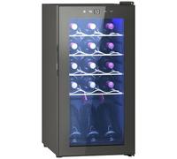 HOMCOM Cantinetta Vino Refrigerata 15 Bottiglie 44L Cantina Vino Monotemperatura 5-18℃ Cantina Vino Bar con Vetro Anti UV, Compressore, Ripiani Regolabile, Display Touch, Luci LED, Classe G, Nero
