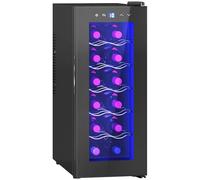 HOMCOM Cantinetta Vino Refrigerata Cantina Vino Monotemperatura 5-18℃ Cantina Bar con Vetro Anti UV, Compressore, Ripiani Regolabile, Display Touch, Luci LED, Classe G, Nero (12 Bottiglie 34L)