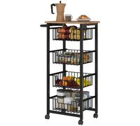 HOMCOM Carrellino Cucina 3/4 Cestini, Ruote e Freni in Acciaio e Legno