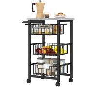 HOMCOM Carrellino Cucina 4 Cestini, Ruote e Freni in Acciaio e Legno Rovere