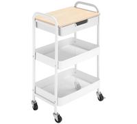 HOMCOM Carrellino Cucina Multiuso con Ruote Girevoli, Cassetto e 2 Cesti Bianco