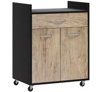 HOMCOM Carrello da Cucina Portavivande per Microonde con Cassetto e Armadietto, Isola per Cucina in Legno con 4 Ruote e Ripiano Regolabile, 60x40x77 cm, Nero e Grigio