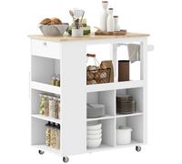 HOMCOM Carrellino da Cucina con Ripiani Regolabili e Portacoltelli Bianco