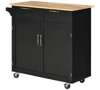 HOMCOM Carrello da Cucina Multiuso in Legno con 4 Ruote 2 Cassetti Armadietto