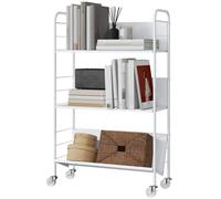 HOMCOM Carrellino Porta Libri a 3 Livelli con Ruote Girevoli 69x26x108cm Bianco