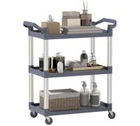 HOMCOM Carrello 3 Ripiani su Ruote, Argento e Grigio | Maniglie, Soggiorno, Bagno