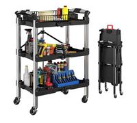 HOMCOM Carrello attrezzi pieghevole 3 livelli, ruote, 150 LBS, nero