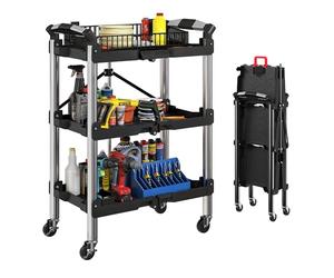 HOMCOM Carrello attrezzi pieghevole 3 livelli, ruote, 150 LBS, nero