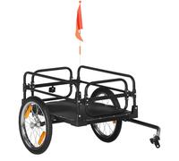 HOMCOM Carrello Bici da 70L con 2 Ruote da 40cm in Acciaio e PE Bandierina Nero