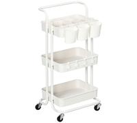 HOMCOM Carrello Multiuso a 3 Livelli con Cestini, Ganci e 12 Divisori, Bianco