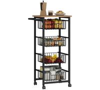 HOMCOM Carrello Cucina a 5 Ripiani, Carrellino Cucina Salvaspazio con Cestini Estraibili, Maniglia in Acciaio e Ruote a Freni, Carrello Portafrutta e Verdure, per Soggiorno Salotto, Rovere