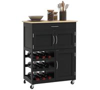 HOMCOM Carrello Cucina con Portabottiglie, 3 Ante, 4 Ruote e Cassetto, Mobiletto Cucina Salvaspazio per Microonde e Spezie in Legno, 67x37x87 cm, Nero e Rovere