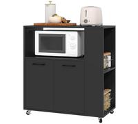 HOMCOM Carrello Cucina con Ripiano Aperto, Armadietto a 2 Ante e Scaffale Laterale a 2 Livelli, Carrello Multiuso con Ripiano Regolabile in Legno, 75x40x80.5 cm, Nero