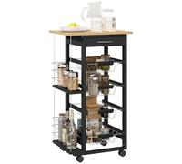 HOMCOM Carrello cucina con ruote e cassetto 47x37x83 cm Nero e Naturale | Carrello multiuso, 4 cesti metallici rimovibili, telai laterali