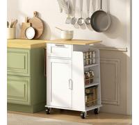 HOMCOM Carrello Cucina con Ruote, Isola Cucina con Ante Soft-Close, Cassetto, Portasciugamani, 3 Portaspezie e Ripiani Regolabili, Carrello Portaoggetti Multiuso in Legno, 62x40x87cm, Bianco Stanco de