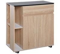 HOMCOM Carrello Cucina, Isola Cucina con Cassetto, Armadietto, 2 Ripiani Laterali e Ripiani Regolabili, Carrello Portaoggetti Multiuso in Legno, 78x39.5x88.5 cm, Nero e Rovere