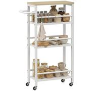 HOMCOM Carrello da cucina 4 ripiani con ruote, portasciugamani, Rovere