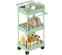 HOMCOM Carrello da cucina a 3 livelli, carrello da cucina con cestini estraibili, ruote con freno, porta asciugamani e struttura in metallo, carrello di servizio per sala da pranzo, soggiorno, bagno,