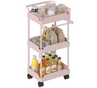 HOMCOM Carrello da cucina a 3 livelli, carrello da cucina con cestini estraibili, ruote con freno, porta asciugamani e struttura in metallo, carrello di servizio per sala da pranzo, soggiorno, bagno,