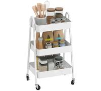 HOMCOM Carrello da Cucina a 3 Livelli con Ruote Girevoli e Maniglie, Carrello Portaoggetti Multiuso con Freni per Salotto, Soggiorno e Bagno, 42.4x29.8x74.5 cm, Bianco