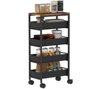 HOMCOM Carrello da cucina a 5 livelli, carrello ausiliario con ruote, effetto legno e 4 cassetti estraibili, carrello da cucina per sala da pranzo, soggiorno, 39,5 x 24 x 82 cm, nero