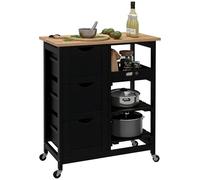 HOMCOM Carrello da cucina, carrello ausiliario con ruote, piano in legno, 3 cassetti, 2 ripiani aperti e vassoio estraibile, per sala da pranzo, soggiorno, 67 x 37 x 85,5 cm, nero