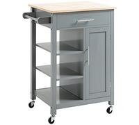 HOMCOM Carrello da cucina compatto con ruote con ripiano aperto e cassetto portaoggetti, per sala da pranzo, cucina, grigio