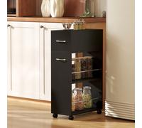 HOMCOM Carrello da Cucina con 2 Ripiani Aperti, Cassetto, Parapetti e Ruote a Freno, Carrello Cucina Salvaspazio Portaoggetti in Truciolato e Acciaio Inox, 25x50x85 cm, Nero Vuoi sfruttare al meglio l