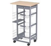 HOMCOM Carrello da Cucina con Cassetti e 2 Portabottiglie in Legno di Pino