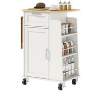 HOMCOM Carrello da Cucina con Cassetto, Portasciugamani e 3 Portaspezie Bianco