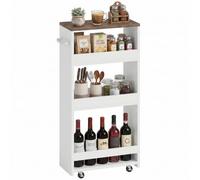 HOMCOM Carrello da Cucina con Ruote, 4 Ripiani, 40x20x84cm, Bianco | Isola da cucina centrale stretta con maniglia laterale, carrello portaoggetti per sala da pranzo