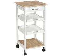 HOMCOM Carrello da cucina con ruote e 2 ripiani rimovibili, multi-rangementi cassetto con scaffale quercia di pino, 37x37x76 cm, bianco Aosom Italy