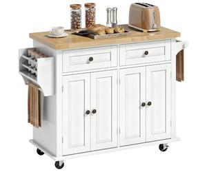 HOMCOM Carrello da Cucina con Ruote Isola Cucina 111x44.5x82.5 cm Bianco