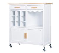 HOMCOM Carrello da Cucina con Ruote, Porta Bicchieri e Portabottiglie in Legno