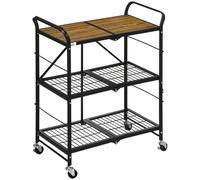 HOMCOM Carrello da cucina dal design industriale, con 3 ripiani, carrello multiuso, carrello da servizio, 4 ruote, pieghevole, Marrone + Nero
