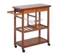 HOMCOM Carrello da Cucina in Legno con Portabottiglie, 2 Ripiani 2 Cassetti