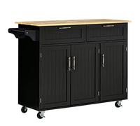 HOMCOM Carrello da Cucina Multiuso con 2 Cassetti, Armadietto 3 Ante e 4 Ruote, Isola da Cucina in Legno e MDF, 121x46x91cm, Nero