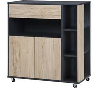 HOMCOM Carrello da Cucina Multiuso con Cassetto 80x39x86.5cm Legno e Nero | Arma