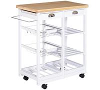 HOMCOM Carrello da Cucina Multiuso in Legno di Pino 74 x 37 x 75cm Bianco
