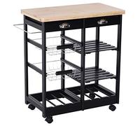 HOMCOM Carrello da Cucina Multiuso in Legno di Pino 74 x 37 x 75cm Nero
