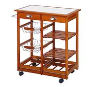 HOMCOM Carrello da Cucina Multiuso in Legno di Pino 74 x 37 x 76cm Marrone Chiaro