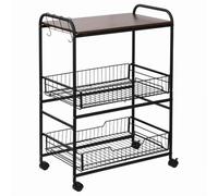 HOMCOM Carrello da Cucina Portavivande 60x38x85.5cm Marrone Nero | Stile Industriale, 4 Ruote, 2 Cestini, 4 Ganci
