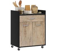 HOMCOM Carrello da Cucina Portavivande per Microonde con Cassetto e Armadietto, Isola per Cucina in Legno con 4 Ruote e Ripiano Regolabile, 60x40x77 cm, Nero e Grigio