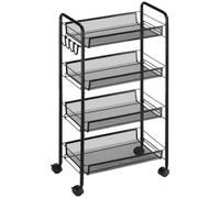 HOMCOM Carrello da Cucina Salvaspazio a 4 Livelli 45x26.5x84 cm Nero | Cestini a Rete, Carrello Portaoggetti, per Salotto e Camera, in Acciaio