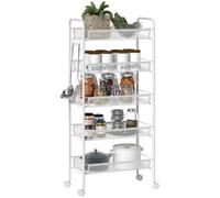 HOMCOM Carrello da Cucina Salvaspazio a 5 Livelli 45x26.5x106 cm Bianco | Cestini a Rete, Carrello Portaoggetti, per Salotto e Camera, in Acciaio