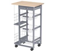 HOMCOM Carrello da Cucina Salvaspazio in Legno 4 Ruote 3 Cesti Estraibili
