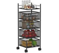HOMCOM Carrello da cucina su rotelle, 5 livelli, carrello portaoggetti con 4 cestini girevoli, ripiano superiore, carrello da cucina e da pranzo, 27,5 x 27,5 x 77 cm, nero