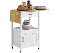 HOMCOM Carrello da cucina su rotelle con ripiano pieghevole, cassetto e armadio a 2 ante in legno dim. 59,5L x 45,5L x 89H cm - bianco
